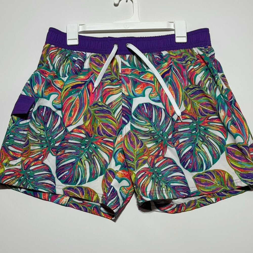 Rocorose Women's Quick Dry Drawstring Board Shorts Purple leaf Board Shorts L